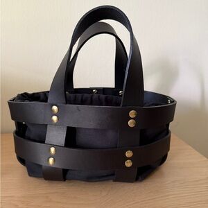 Black Leather Mini Basket Tote -w Leather Strap  Bag by Tree Fairfax